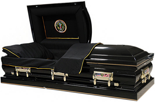M-8307X-FS   Oversize U. S. Army Casket / 32" inside / Black Shell / Black Interior / Gold Pinstripes / Gold Hardware