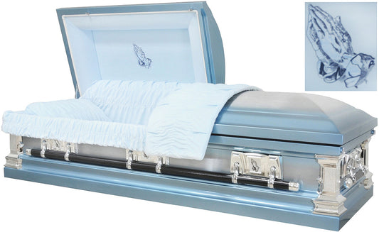 M-8324-FS   Light Blue with Silver Accents / Brushed Silver / 18ga / Light Blue Velvet Interior / Silver Hardware