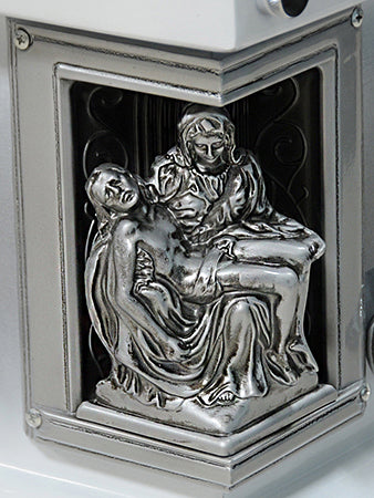 M-8332B-FS  18ga / Pieta Casket / Last Supper Casket / White Finish / Silver Brush / White Velvet