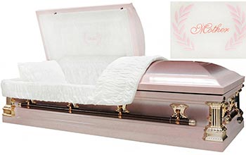 M-8349-FS   Mother Casket / 18ga / Pink w/ Lavender Brush / White Velvet Interior / Gold Hardware