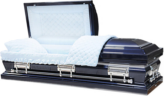 M-8350-FS   Navy Blue / Silver accents / Light Blue Velvet Interior / Silver Hardware /18ga