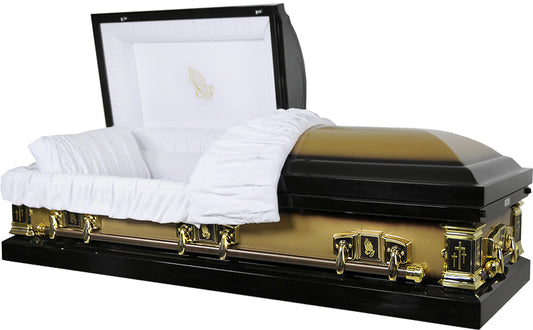 M-8356-FS   Praying hands / Black / Crosses / 18ga / Gold Hardware / White Velvet Interior