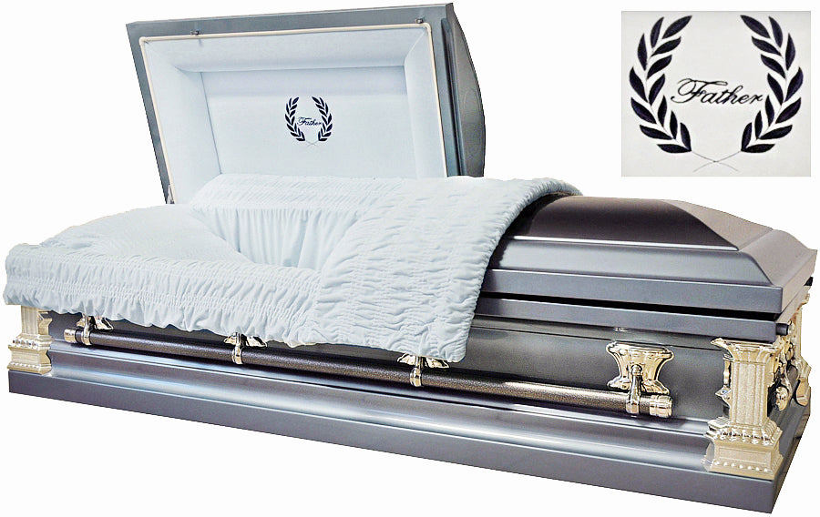M-8368-FS   Father Casket 18ga Light Blue Metallic and Black Metallic Light Blue Velvet