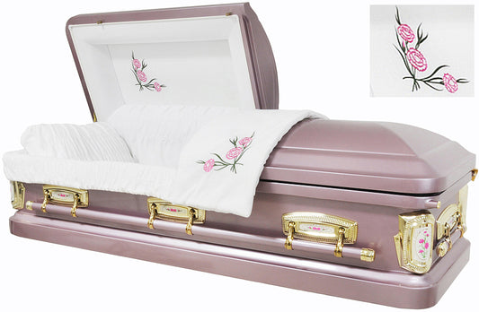 M-8378-FS   Carnation Casket / 18ga / Lavender Casket / Light Purple Casket / White Velvet Interior