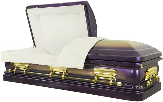 M-8379-FS   Purple Metallic with Gold Brush / 18ga / White Velvet Interior / Gold Hardware