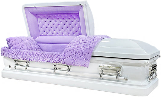M-8382-FS   White Urn Shape / 18 ga / Light Lavender Interior / Silver Hardware