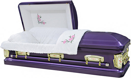 M-8387-FS  Purple Carnation Casket / 18ga / White Velvet Interior