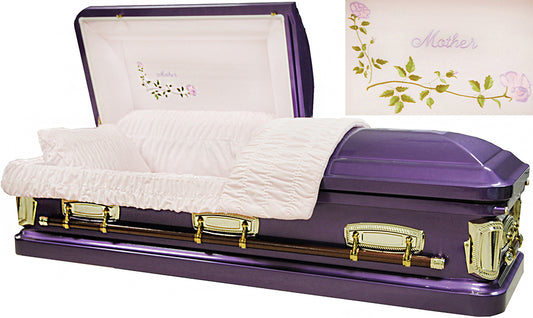 M-8388-FS   Purple Mother Casket / White Velvet Interior / 18ga / Gold Hardware