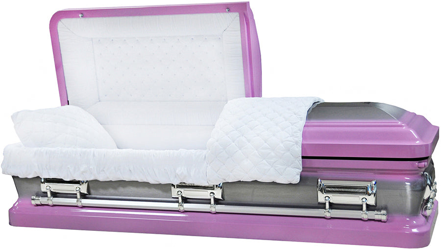 W-8410-FS Dark Pink Casket with Natural Brush / White Velvet Interior / Silver Hardware / 18 Gauge / Protective