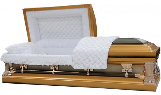 M-8434-B-FS   Light Copper Casket / Natural Brush / Black Accents / Rose tan Hardware