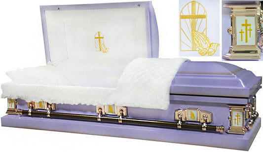 M-8457-FS   Light Purple / Praying Hands Casket / 18ga / White Velvet