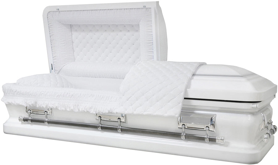 M-8465-FS  18 ga / White Finish / White Velvet Interior / Silver Hardware