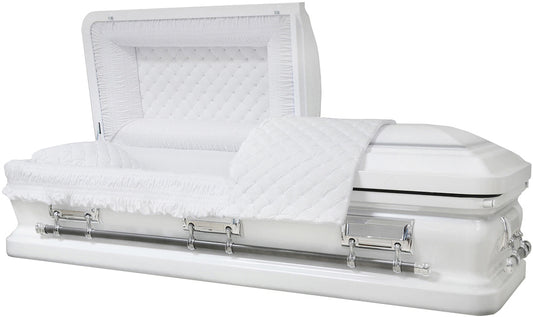 M-8465-FS  18 ga / White Finish / White Velvet Interior / Silver Hardware
