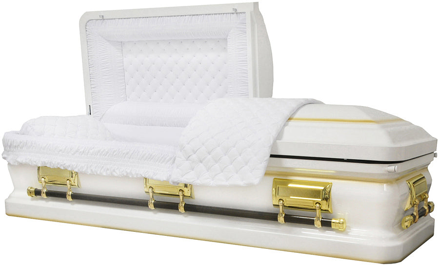 M-8466-FS  18 ga / White Finish w/ Gold Accents / White Velvet Interior / Gold Hardware