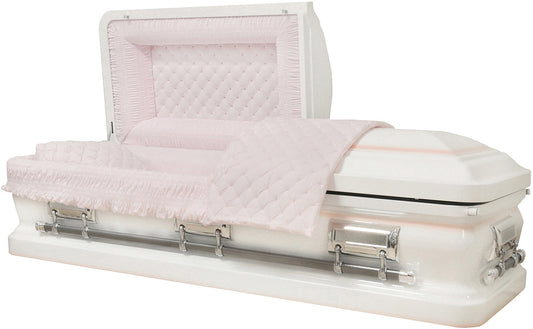 M-8467-FS   White / Pink Accents / Lt Pink Velvet Interior / Silver Hardware /18ga