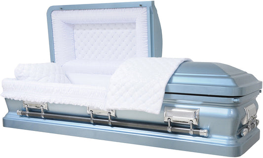 M-8471-FS   18 Gauge Steel Casket / Light Blue / White Velvet Interior