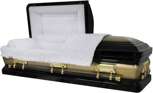 M-8476-FS   18 Gauge Steel Casket / Black & Gold Two Tone / White Velvet Interior