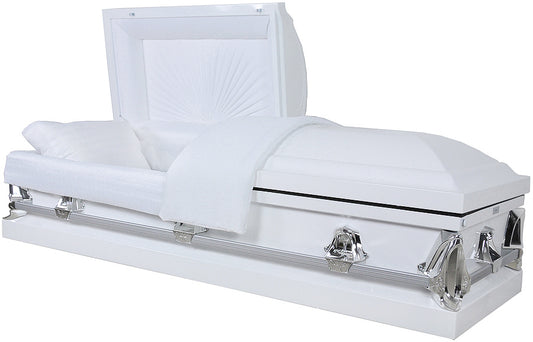 M-8500-FS  White w/Silver Accents/White Crepe/Silver Hardware/20guage/with seal