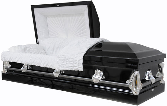 M-8512-FS  (With Seal) Black w/Silver Accents/20g/White Crepe/Silver Hardware