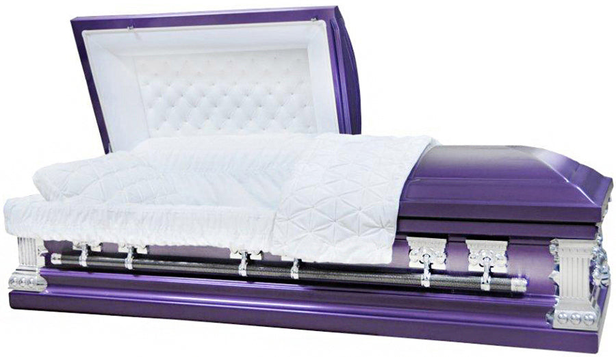 M-8558B-FS   Purple Casket / 18ga / Silver Hardware / White Velvet Interior