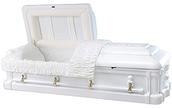 W-8573-FS   Solid White Painted Mahogany / Carved Top / High Gloss / Cream Velvet Interior / Gold Hardware