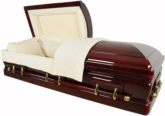 W-8610-FS   Mahogany Veneer Casket / Cream Velvet Interior / High Gloss