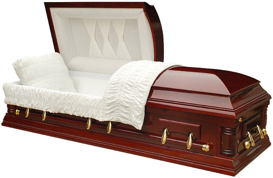 W-8615-FS   Cherry Veneer Casket / Soft Velvet Eggshell White Interior