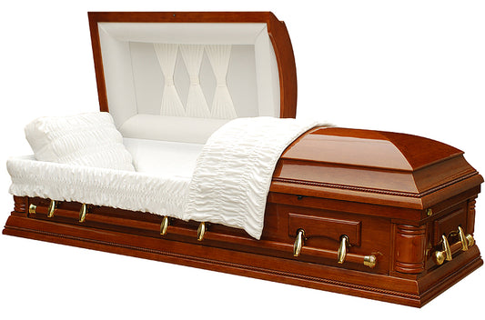 W-8635-FS - Cherry Veneer Casket / White Velvet Interior