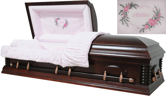 W-8678A-FS  Cherry Wood Veneer / Mother Casket / Pink Velvet Interior
