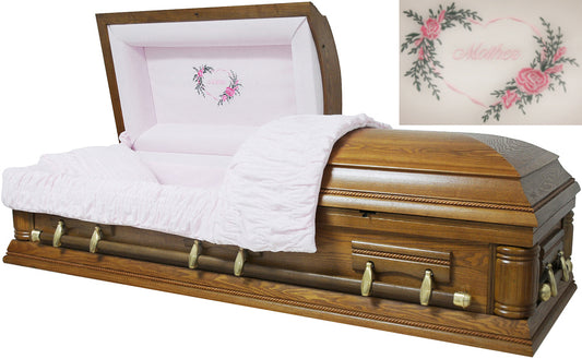 W-8679A-FS  Oak Veneer / Mother Casket / Pink Velvet