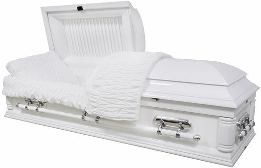 W-8732-FS White Solid Poplar Casket / White Velvet Interior