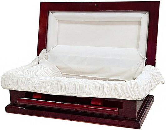 M-8810-FS-24"   Full Couch Wood/Child Casket/Red Brown/High Gloss/Cream Velvet Interior