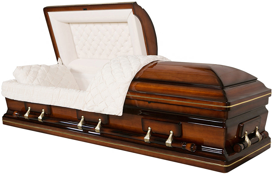 W-8817-FS   Antiqued Solid Poplar Wood Casket Almond Velvet Interior, High Gloss