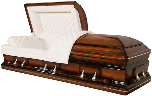 W-8817-FS   Antiqued Solid Poplar Wood Casket Almond Velvet Interior, High Gloss
