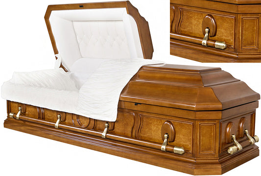 W-8818-FS  Solid Mahogany Casket / White Velvet Interior / Medium Gloss