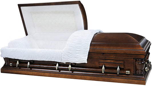 W-8829-FS  Solid Oak / Dark Oak Casket / No Shine / Ivory Velvet