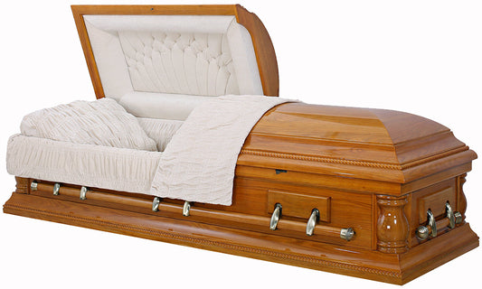 W-8838-FS   Solid Oak Casket / Cream Velvet Interior / High Gloss