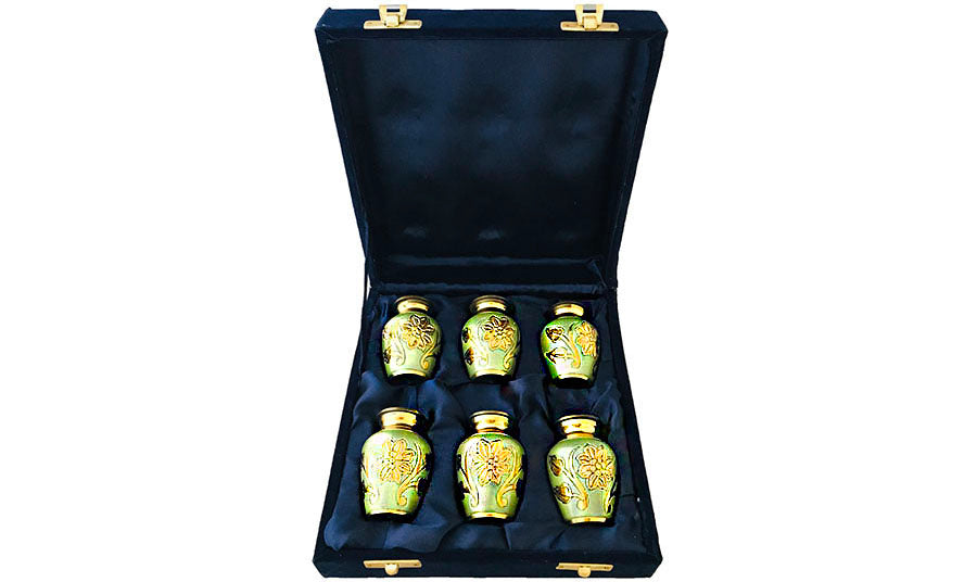 008-B-FS - 6 Mini Olive Green w/gold Flowers