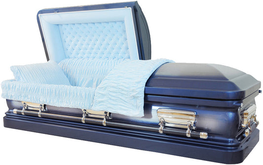 M-8202-FS 18 Gauge Steel Casket / Medium Blue Metallic Casket with Light Blue Velvet /  Protective