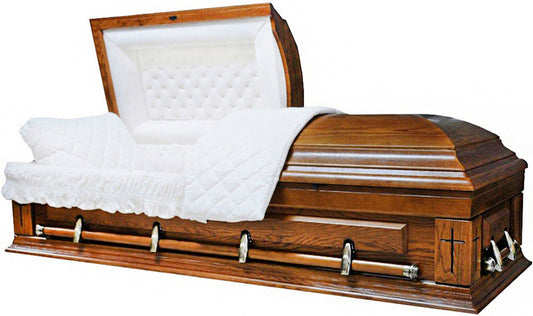 W-8847A-FS   In Gods Care Casket / Solid Oak / Dark Brown / Swing Bar / Almond Velvet