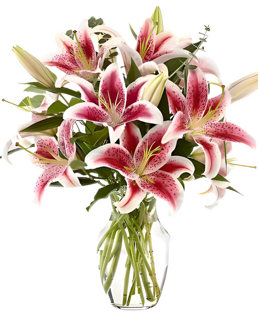STAR GAZER LILIES IN TALL VASE